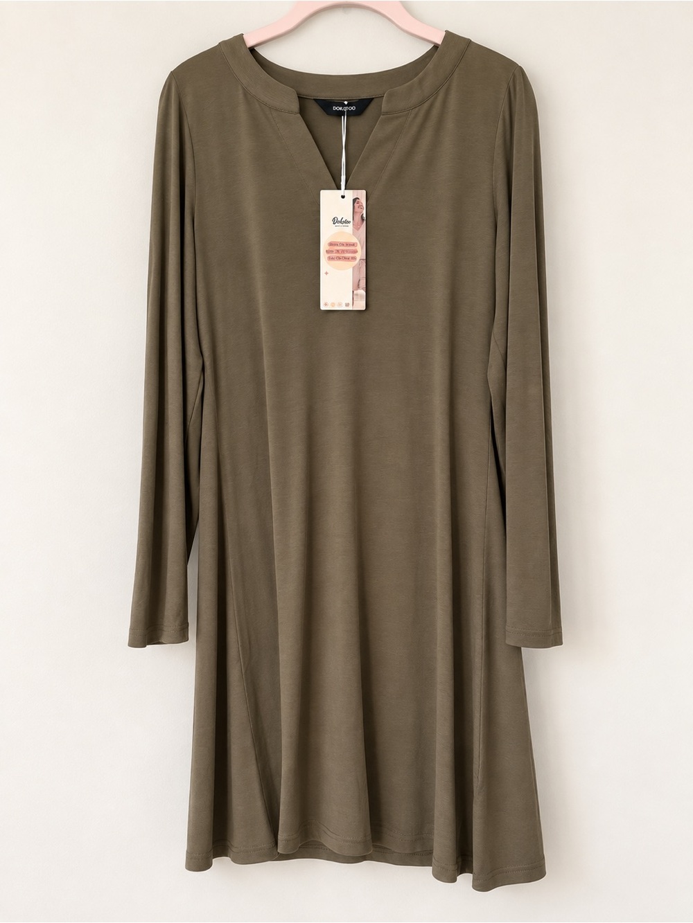 Olive Long-Sleeve Swing Dress